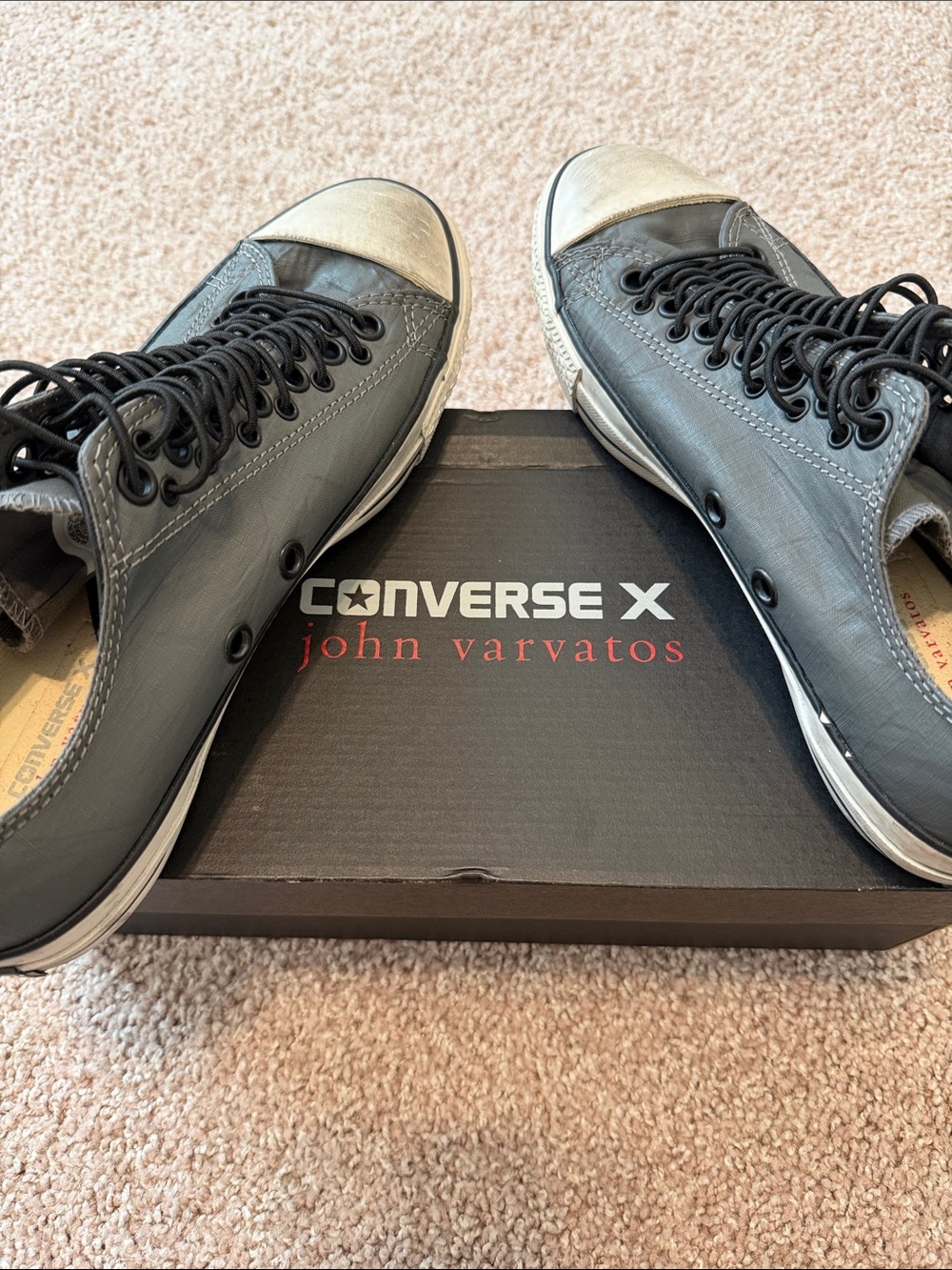 John Varvatos Gargoyles Gray Leather High-Top Sneakers with White Toe Cap